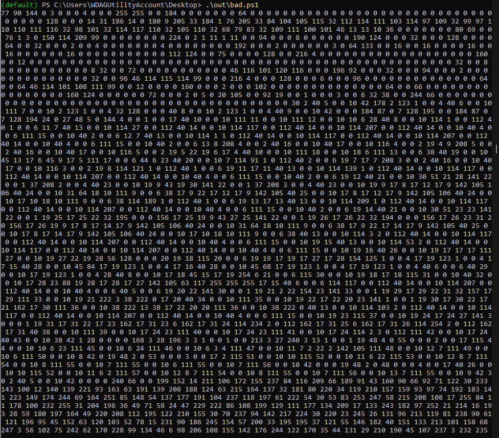Output from the command when executed