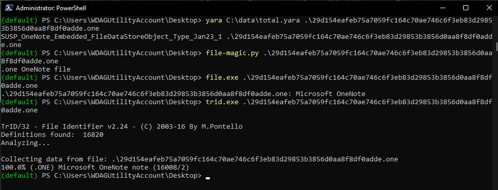 Check file with Yara, file-magic.py, file and Trid