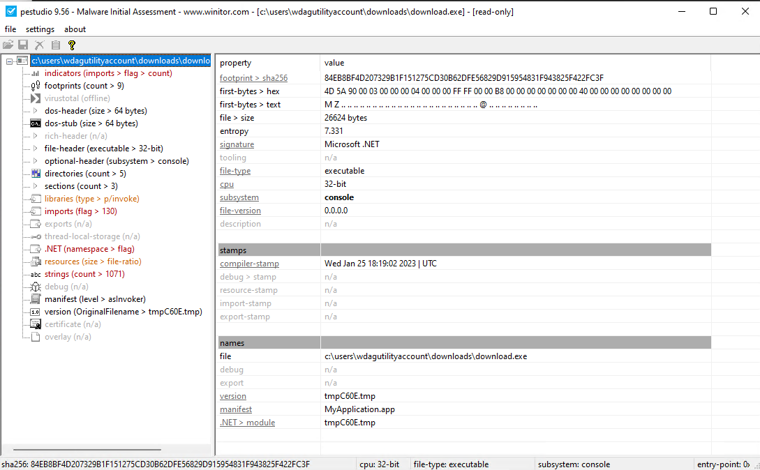 File opened in pestudio