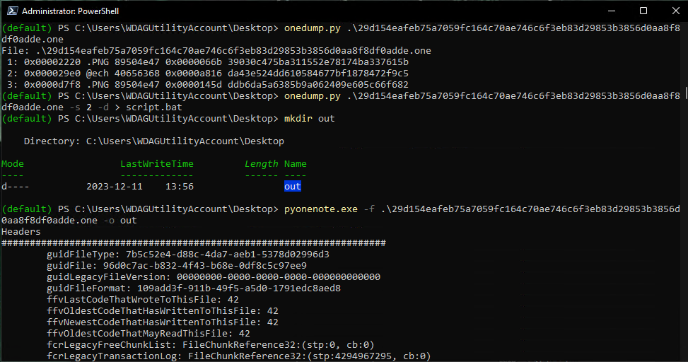 Extract files from OneNote with onenote.py or pyonenote.exe