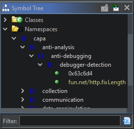 Symbol Tree pane showing a new namespace called capa
