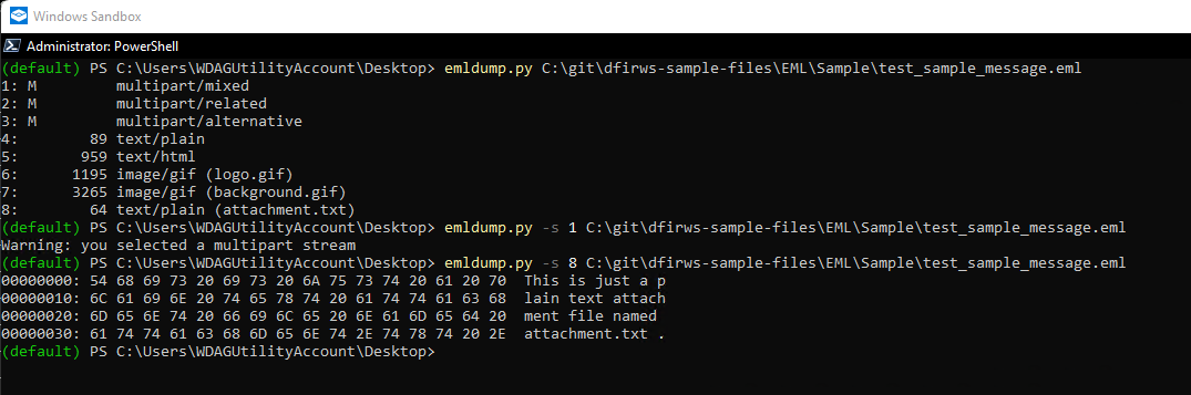 Example use with emldump.py